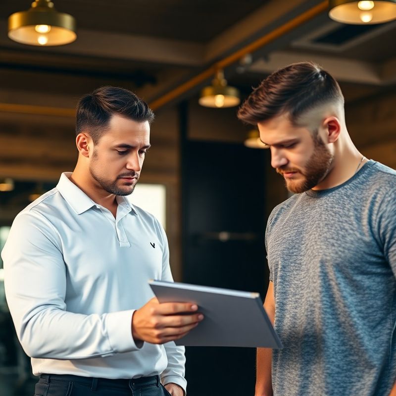 A coach and member reviewing a written training program at Hartwell House